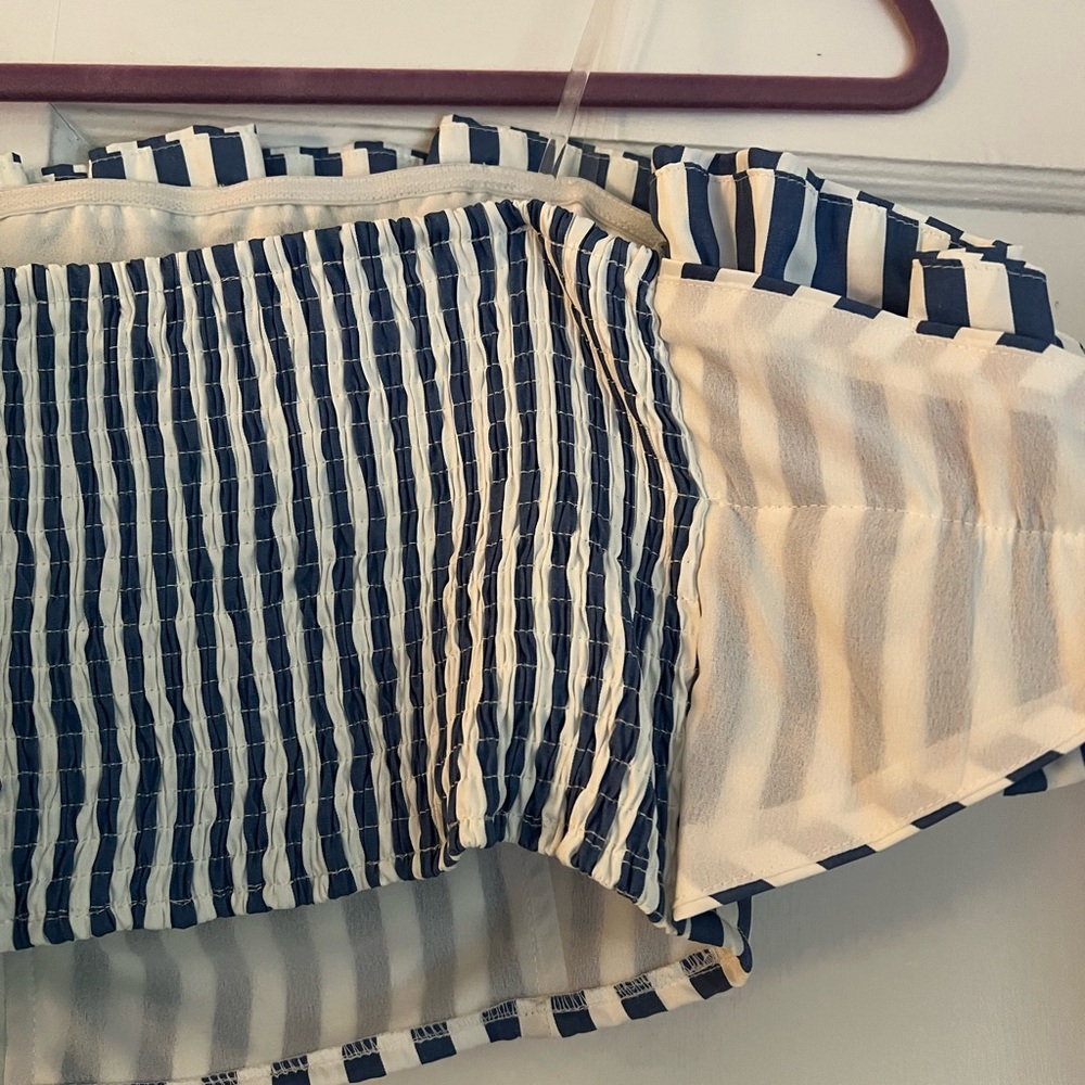 DO+BE Blue and White stripe Strapless Top - Picture 4 of 7